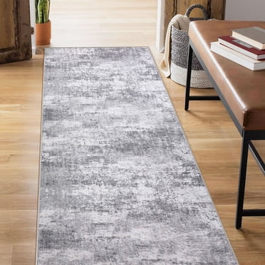 BERTHMEER Tapis de Corridor 60 X 180 cm, Motif Abstrait, Idéal pour la Cuisine, le Corridor, l'Entrée, le Dortoir Ou la Chambre. Tapis Antidérapant Moderne et Contemporain, Gris.
