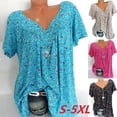 thumbnail image 1 of Blouse à Manches Courtes à Col en V Imprimé pour Femmes Grande Taille, Chandail à Enfiler, Hauts Chemise, Été, Hauts Amples Grande Taille pour Femmes en Solde, 1 of 6