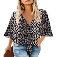 thumbnail image 1 of CHUANK Women‘s Button Down V Neck Tops Ruffled 3/4 Sleeve Tie Knot Front Blouses White Sizes S-2XL, 1 of 7