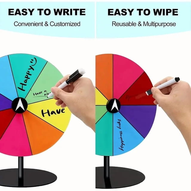 CIMAXIC Party Prize Wheel: Acrylic Spinning Wheel With Heavy Duty Base Dry Erase Surface - Colorful Tabletop Roulette For Party Games Trade Shows Carnival Events And Holiday Activities
