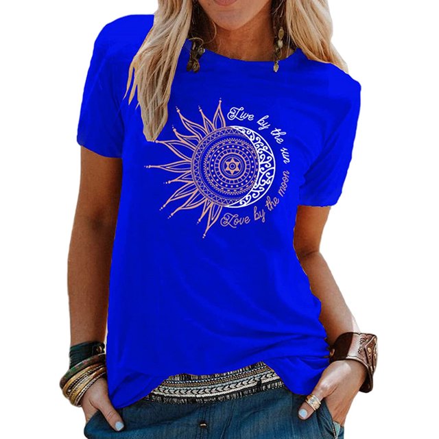 MAWCLOS Hauts pour Femmes T-Shirt à Imprimé Tournesol T-Shirt à Manches Courtes Tee Mode Travail Col Rond Haut Bleu Royal G