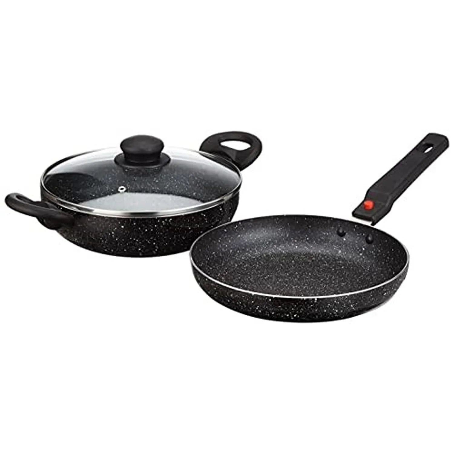 Aluminium 2 Piece Non-Stick Cookware Set with Detachable Handle| Granite Finish