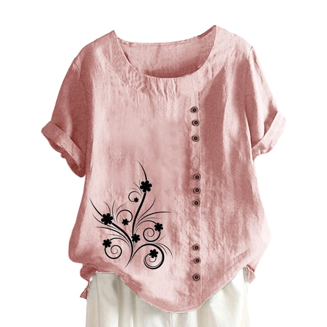 Birdeem Womens Summer Casual Round Neck Short Sleeve Printing Loose Shirt Tops