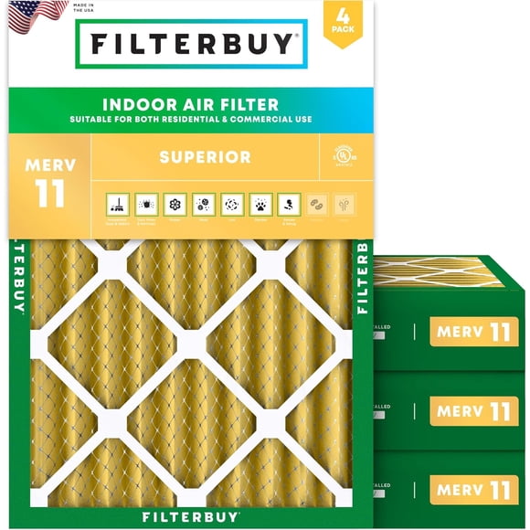 Filterbuy 12x15x4 MERV 11 (MPR 1200) Allergen Defense, Pleated HVAC AC Furnace Air Filters (4-Pack)
