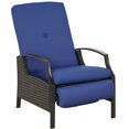thumbnail image 1 of Outsunny Fauteuil Inclinable d'Extérieur en Rotin, Chaise Longue de Patio, Bleu Foncé, 1 of 10