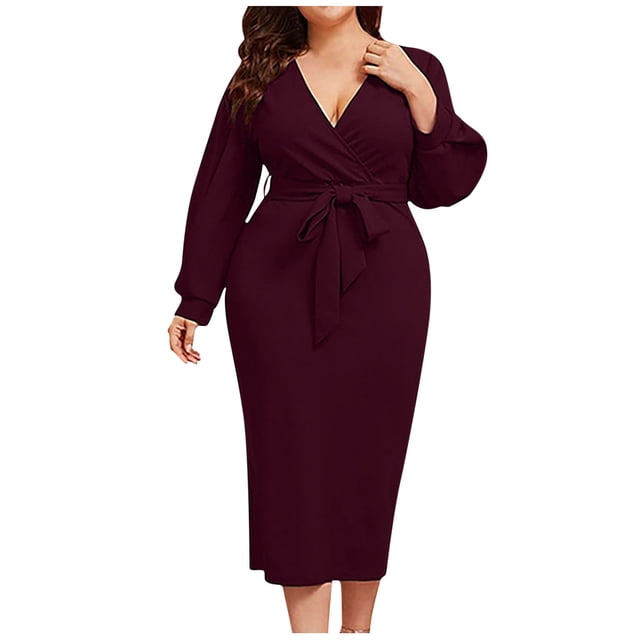 CEHVOM Robe Décontractée pour Femmes, Unie, Ample, à Ourlet Volanté, à Fermeture Éclair, à Manches Longues, à Col en V, en Solde