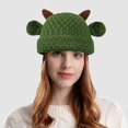 thumbnail image 2 of TIEVOSA Cowhorn Wool Hat Children Hand Woven Cute Versatile Pullover Hat（Green）, 2 of 3