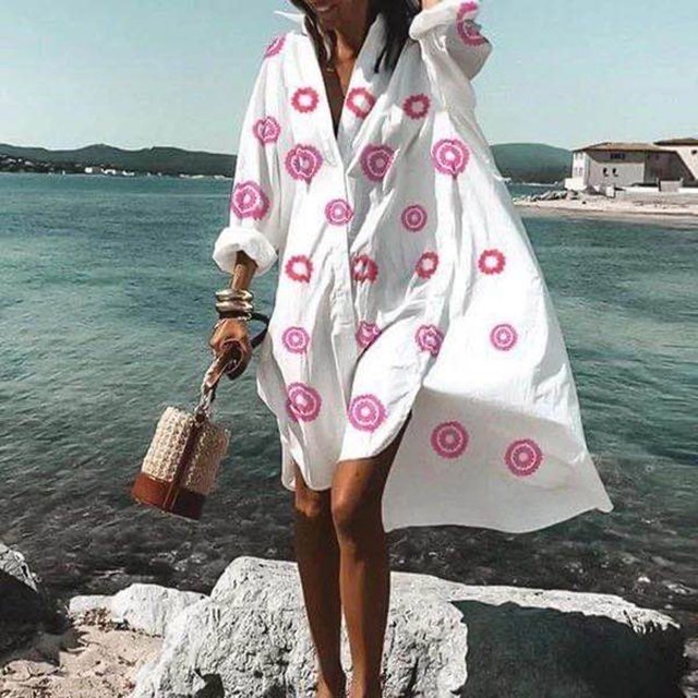 Pisexur Robe à Manches Longues à Col en V Longueur Cheville Mode Femmes Col en V Manches Longues Chemise Imprimée Irrégulière Longue Robe Blouse pour Femmes