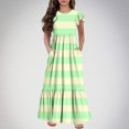 thumbnail image 3 of yoeyez Robes pour Filles Taille 7-8 Robe Fleurie en Coton à Volants à Manches Courtes pour Filles Col Ras du Cou Ample Décontractée Fluide Robe Maxi à Étages avec Poches Robes pour Filles 10-12 Jaune,10-11 Ans, 3 of 6
