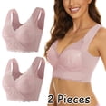 thumbnail image 3 of 2-Pack Women's Lace Bra Plus Size - Wire-Free, 3/4 Cup, Fixed Straps, Comfortable Nylon Spandex Blend, 3 of 8
