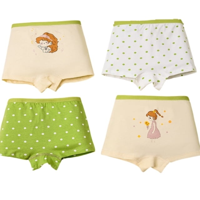 MIASHUI Culottes pour Filles, Lot de 4, Culottes en Coton, Shorty Imprimé Dessin Animé, Vert, 4-5 Ans