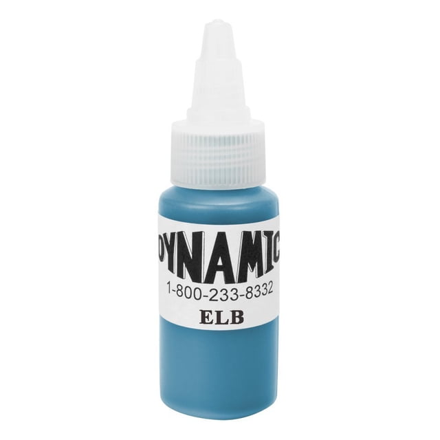 Dynamic Color Tattoo Ink 1oz Electric Blue, a high-quality pigmented tattoo ink in a vibrant electric blue shade. The 1oz bottle features a secure twist cap and a bold label with the Dynamic Color branding. Made in the USA, this ink is designed to heal true and vibrant, suitable for various tattoo art styles.