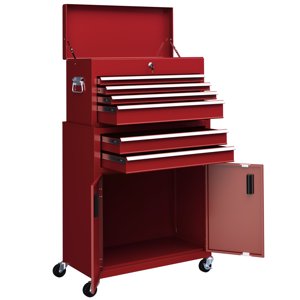 CoSoTower 6-Drawer Poitrine à outils roulante, 2 en 1 Armoire de rangement verrouillable avec crochets, boîte à outils en métal pour garage, atelier, rouge