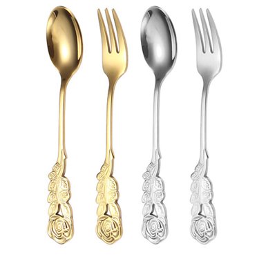 Miangastore 1 Ensemble de Mini Fourchettes à Apéritif avec Poignée Fleur en Acier Inoxydable pour Servir de la Crème Glacée