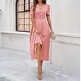 thumbnail image 4 of Daiosportswear Robe à Col en V pour Femme, Couleur Unie, Taille Haute, Manches Courtes, Rose, m(m), 4 of 5