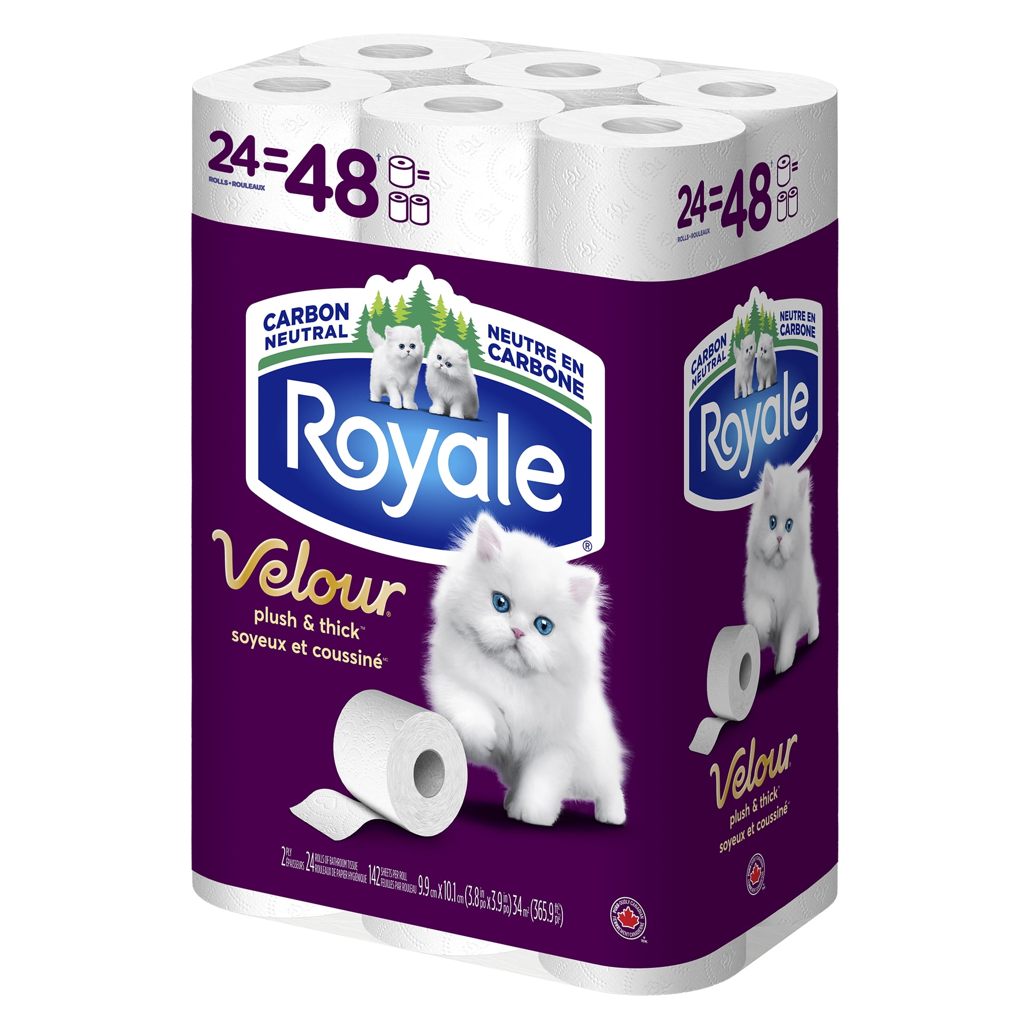 Royale Papier Hygiénique Velour, 24 équivalant à 48 rouleaux
