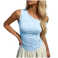 thumbnail image 1 of StSilkitty Womens One Shoulder Shirts Summer Solid Color Sleeveless Blouses Lightweight Soft Comfy Tops, 1 of 6