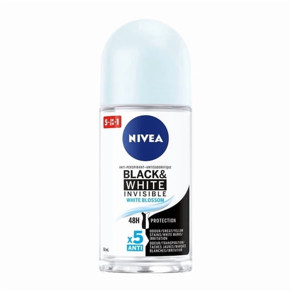 en-US NIVEA Black & White Invisible Roll-On 72-Hr Antiperspirant Deodorant, White Blossom, 50mL
