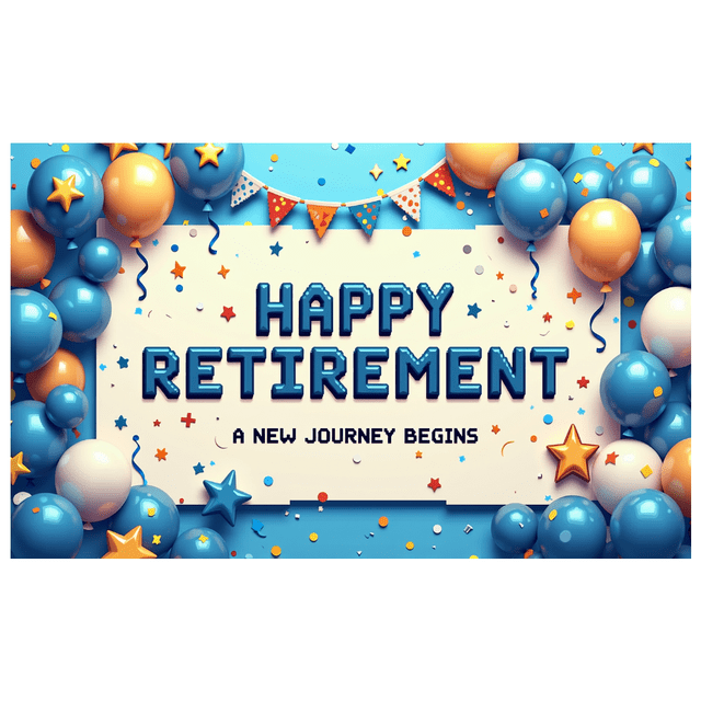 Blue Background Happy Retirement Banner with Golden Stars and Balloons Party Decorations Retirement Party Celebration New Journey Photography Props