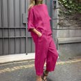 thumbnail image 2 of Timegard Ensemble 2 Pcs Grande Taille pour Femmes Manches 1/2 Col Rond Hauts Décontractés Amples Pantalons Raccourcis avec Poches Ensembles, 2 of 7