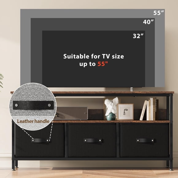 EastVita Commode Meuble Télé, Centre de Divertissement avec Rangement, Meuble Télé 55 Pouces pour Chambre Petite Commode Meuble Télé avec Tiroirs et Étagères, Meuble Console Télé et Média pour Salon