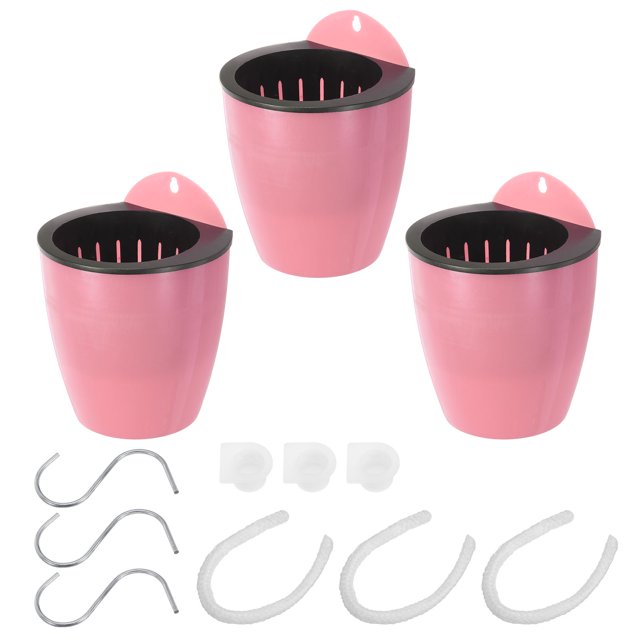 Unique Bargains 5 Inch Self Watering Plant Pot Hanging Planters with S Hooks, Pink 3 Pack
