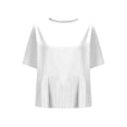 thumbnail image 3 of Timegard Womens Tops Pleated Crewneck Back Button Short Sleeve Loose Casual Blouse Solid Color Summer, 3 of 6