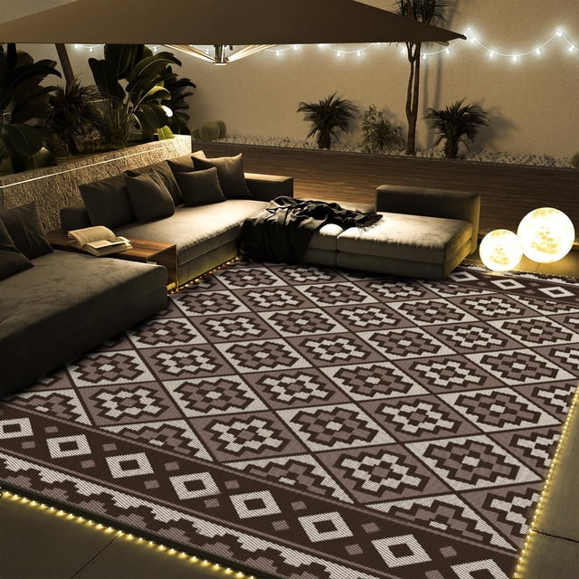 Tapis d'Extérieur x Tapis de Camping pour VR Tapis d'Extérieurpatio Roulotte Tapis de Cour Arrière avec Bande Lumineuse DEL Réversible Géométrique Pique-Nique Terrasse Balcon Tapis Pliables &