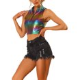 thumbnail image 4 of INSPIRE CHIC Haut pour Femme Col Montant Fermeture Éclair devant Sans Manches Holographique Scintillant Hauts de Fête L Multicolore Noir, 4 of 7