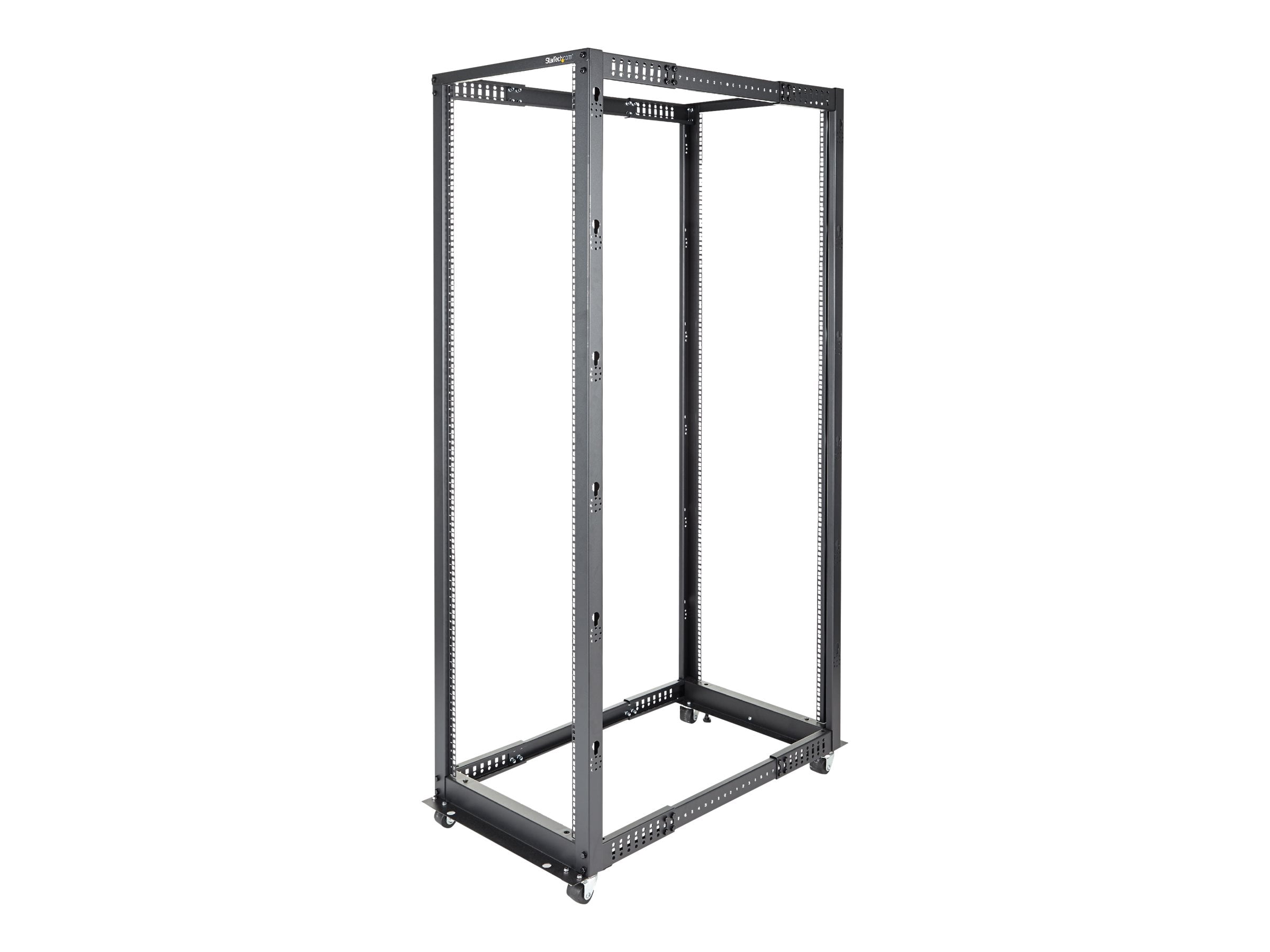 StarTech.com 42U 19" Open Frame Server Rack, 4 Post Adjustable Depth 23-41" Mobile, Free Standing Rolling Network/Computer Equipment Data Rack, Dell PowerEdge, HP ProLiant ThinkServer - Adjustable Server Rack (4POSTRACK42) - Rack - black - 42U - for P/N: CABSCREWM5B, CABSCREWSM5, CABSCREWSM5B, CABSCREWSM62, CABSCREWSM6B, CABSCRWS1224