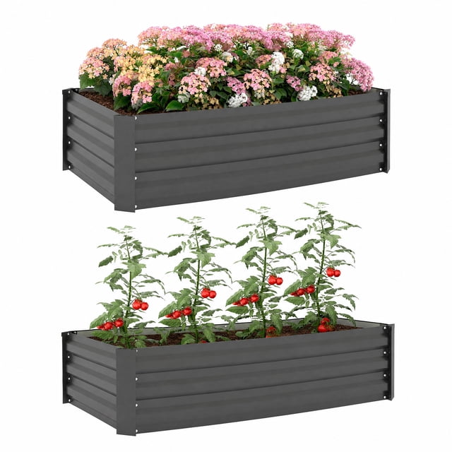 Outsunny Set of 2 Raised Garden Beds, Galvanized Planter Box, Black