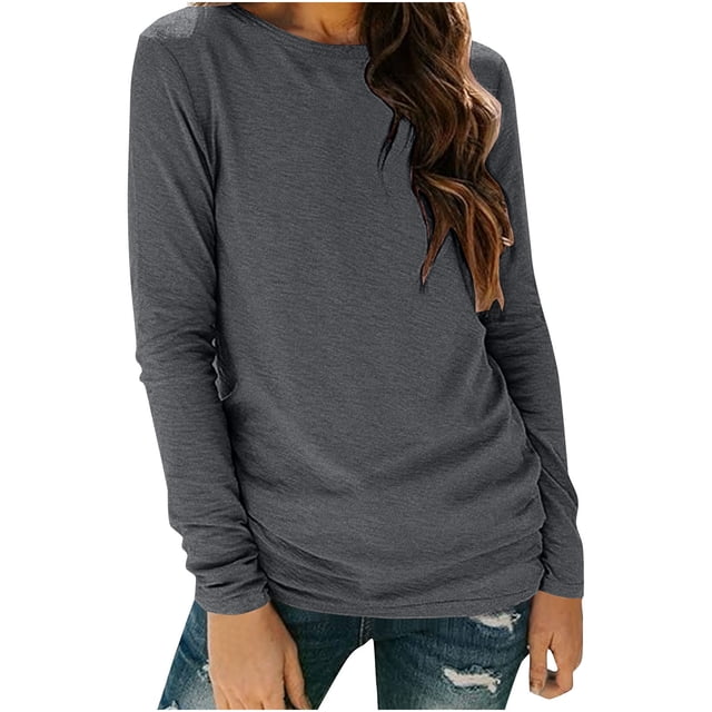 Diufon Chandails à Manches Longues pour Femmes Décontractés Basiques Amples à Col Rond Chandail Blouse Douce Couleur Unie Haut Chaud