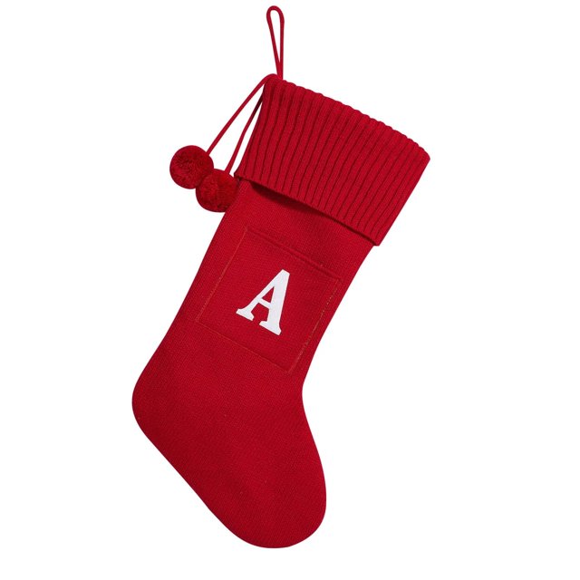 Gkeoshab Event & Party 20 In Initial Monogram Embroidered Christmas Stocking Knitted Christmas Decorations Stocking Knitted Hosiery Wool Hosiery Embroidered Letter Children'S Candy Gift Bag