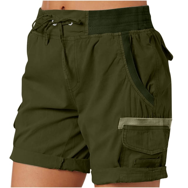 Timegard Cargo Shorts for Women High Waisted Drawstring Athletic Summer Hiking Outdoor Shorts with Pocket