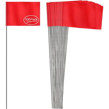 Anley Red Marking Flags 100 Pcs - 4" X 5" Vinyl Irrigation Sprinkler Flag with 15 Inch Steel Wire Stake - Small Marker Flags for Lawn, Yard, Industrial, Landscaping, Construction and Survey