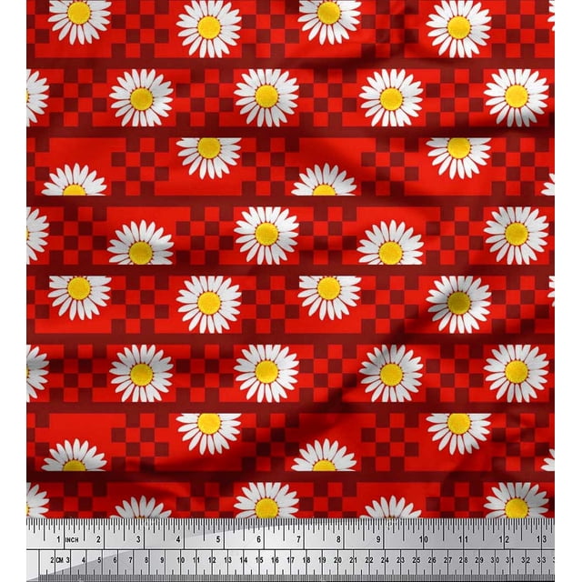 Soimoi polyester Crepe Fabric Stripe,Square & Daisy Floral Printed Fabric 1 Yard 52 Inch Wide