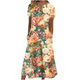 thumbnail image 1 of Cameland Robe d'Été pour Femme Décontractée à Col en V avec Boutons, Manches Courtes, Imprimée, Coupe Évasée, avec Poche, 1 of 4