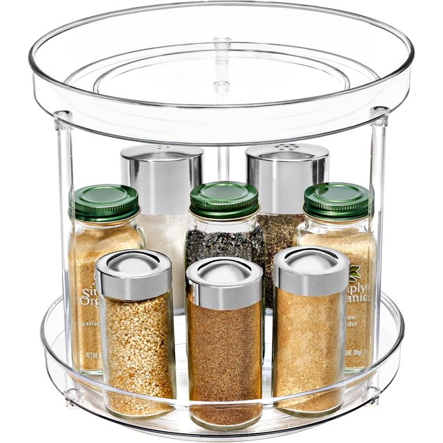 Sorbus Clear 2-Tier Lazy Susan - Plastic Round Turntable Spice Organizer for Kitchen, Pantry, Fridge & Bathroom