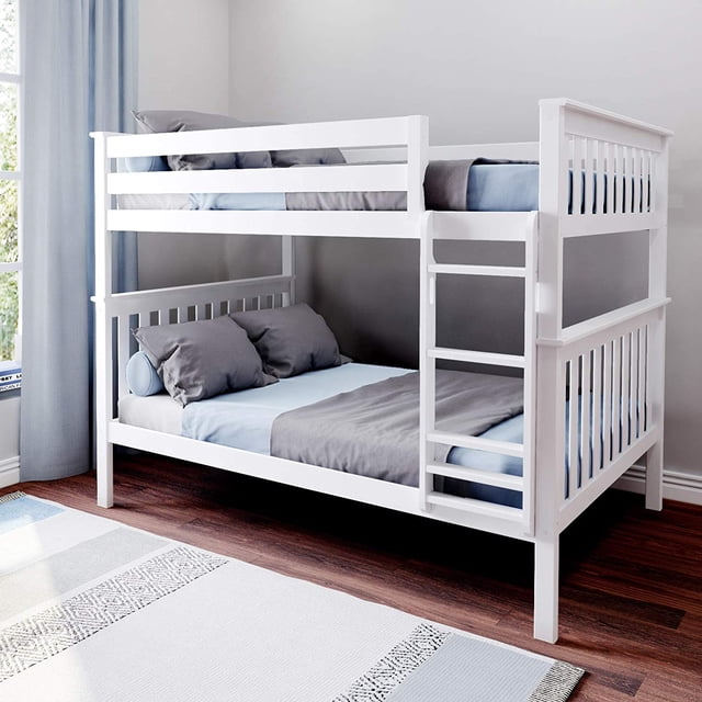 BEDSMART Lit Superposé Double sur Double en Bois Massif / Blanc