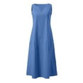 thumbnail image 4 of Ohufall Robe Femme en Coton et Lin à Col en V Sans Manches Décontractée Robe Débardeur Unie Confortable avec Poches Robe Midi d'Été Chic, 4 of 5