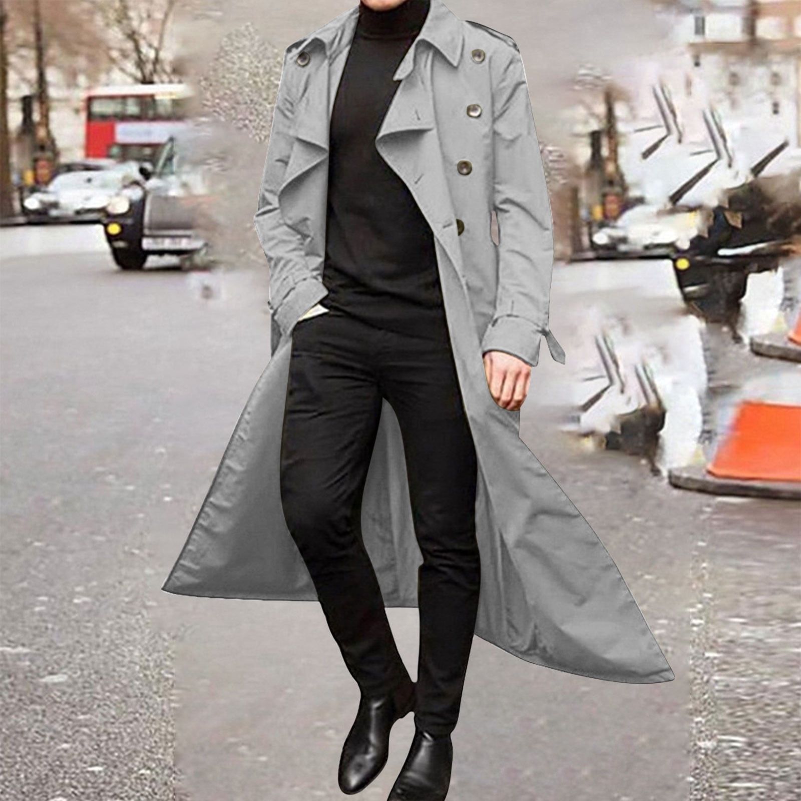 TIMIFIS Men's Full Length Trench Coat Long Wool Overcoat Winter