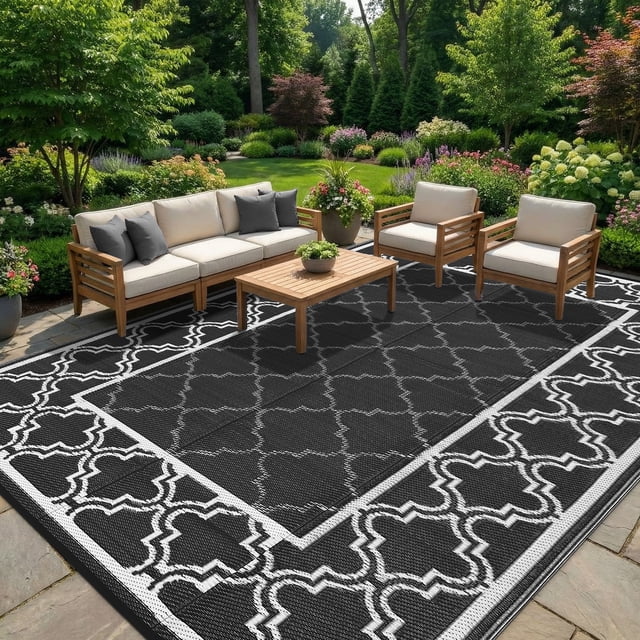 Reversible Outdoor Rug, Waterproof Plastic Straw Mat – Durable, UV-Resistant, Easy-Clean, Non-Shedding Patio Carpet for Deck, Porch, Balcony, Backyard, Camping, RV Use