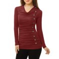 thumbnail image 4 of INSPIRE CHIC Women's Cowl Neck Buttons Decor Long Sleeves Ruched Top, 4 of 6