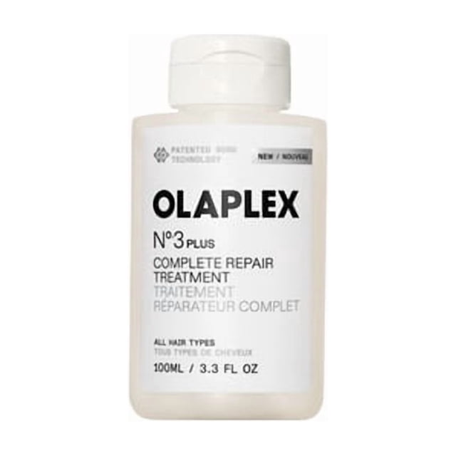 OLAPLEX No.3 PLUS Complete Repair Treatment 100ml pre-shampoo hair repair treatment, 3-minute bond-building formula clinically proven to create 3x stronger hair; protein-free and color-safe for all hair types, often used to help strengthen wigs and hair extensions.