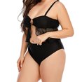 thumbnail image 4 of Leutsin Women's Solid Color Charming High Waist Bikini Split Lace Ruffled Plus Size Swimsuit, 4 of 5
