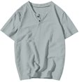 thumbnail image 1 of Plebaso T-Shirts pour Hommes en Coton et Lin à Col Rond, à Boutons, T-Shirts Décontractés, Unis, à Manches Courtes, Légers, Hauts de Plage, 1 of 7