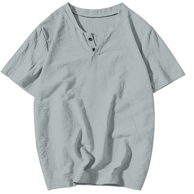 Plebaso T-Shirts pour Hommes en Coton et Lin à Col Rond, à Boutons, T-Shirts Décontractés, Unis, à Manches Courtes, Légers, Hauts de Plage