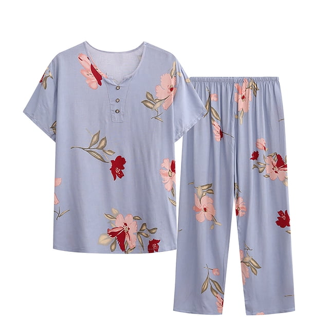 Penkiiy Ensemble de Pyjama pour Femme à Boutons, Manches Courtes, Haut et Pantalon Capri, Imprimé Dessin Animé Mignon, 2TG Multicolore