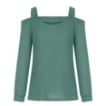 thumbnail image 5 of Pisexur Crewneck Shirts for Women Solid Color Off-shoulder Patchwork Tunic Tops Halter-Neck Long Sleeve Compression Shirts Athletic Tight Workout Top, 5 of 5