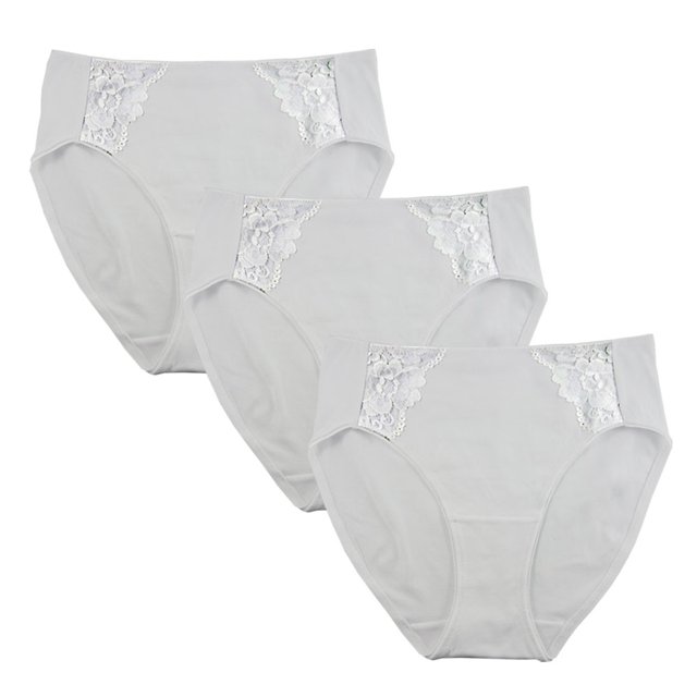 FEM intimates Cotton Spandex High Cut Panties w/ Lace Insert - 3Pk